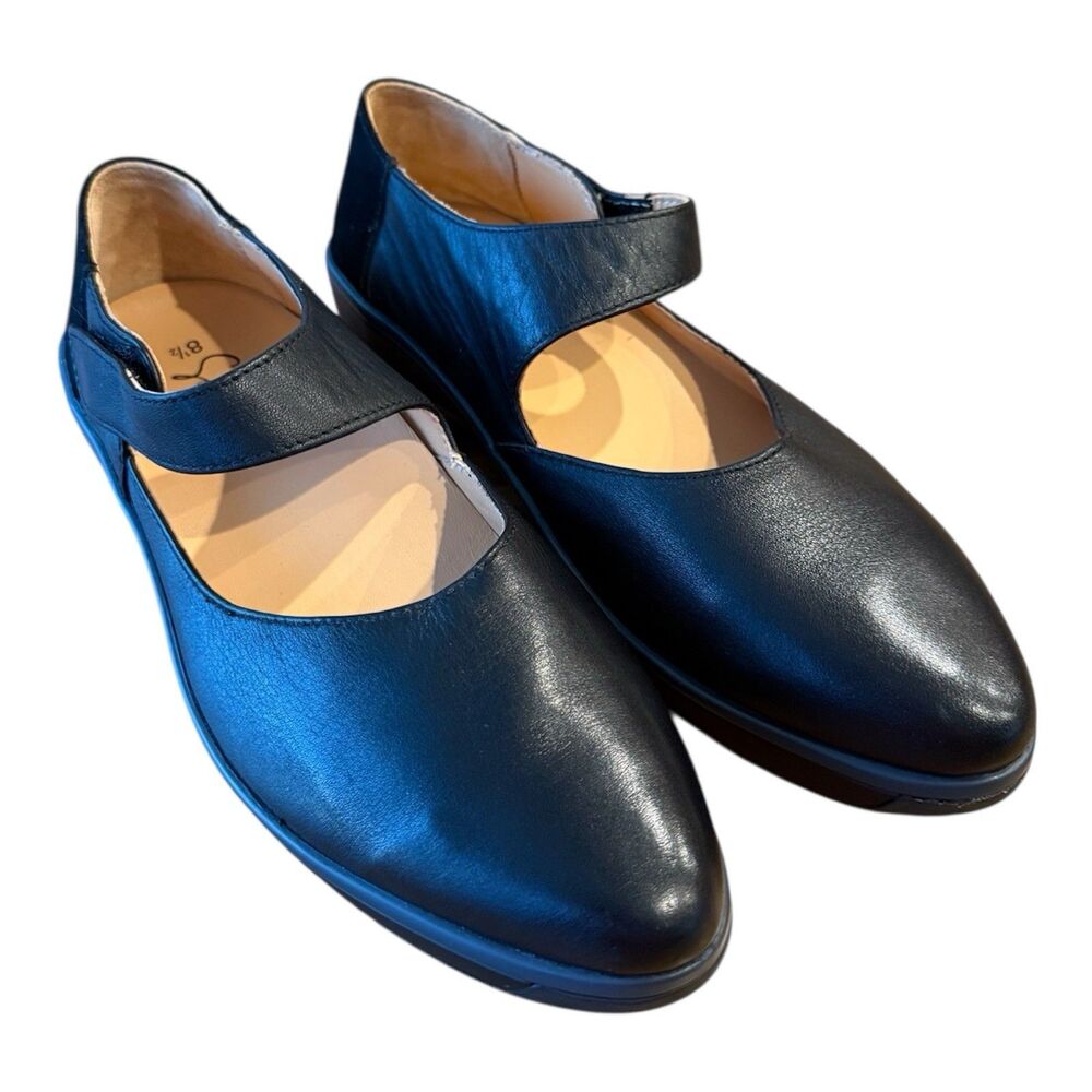 Soleni Marie Orthotic Mary Jane Style Womens Size 8.5 Black Leather Wedge Flats - Picture 14 of 14